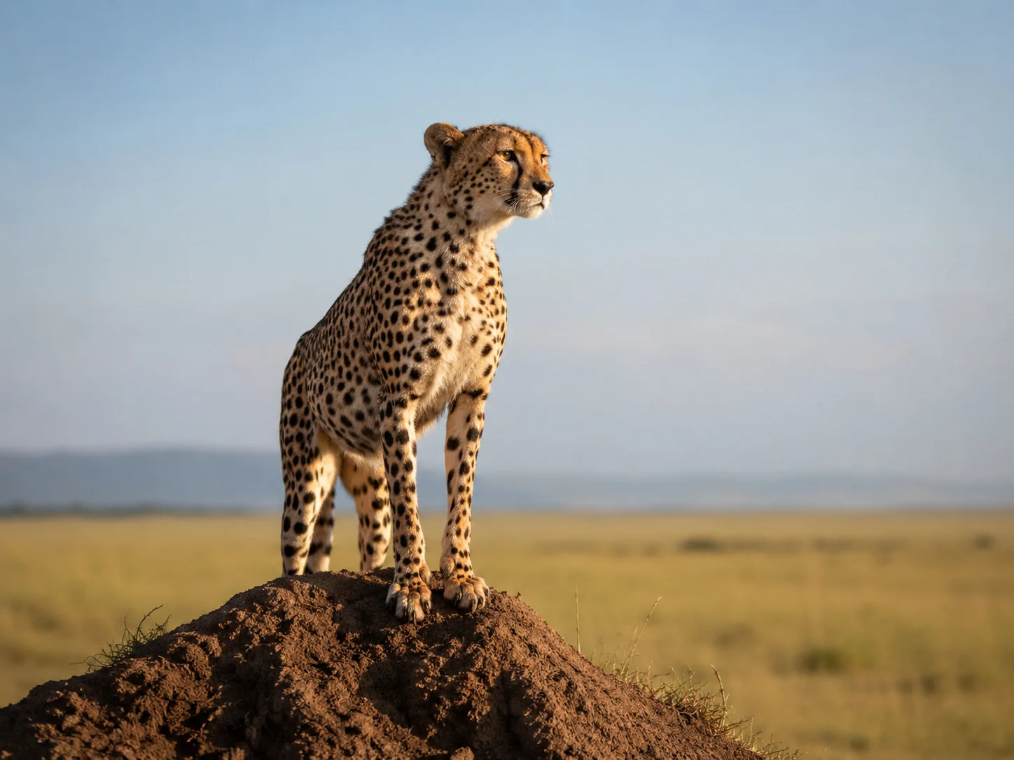Serengeti cheetah on termite mound